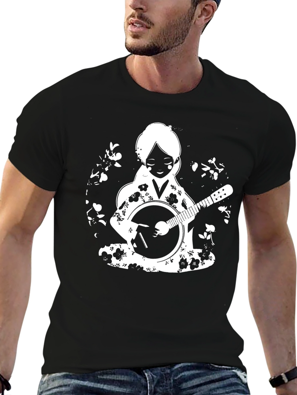 Girl with Banjo Black T-Shirt