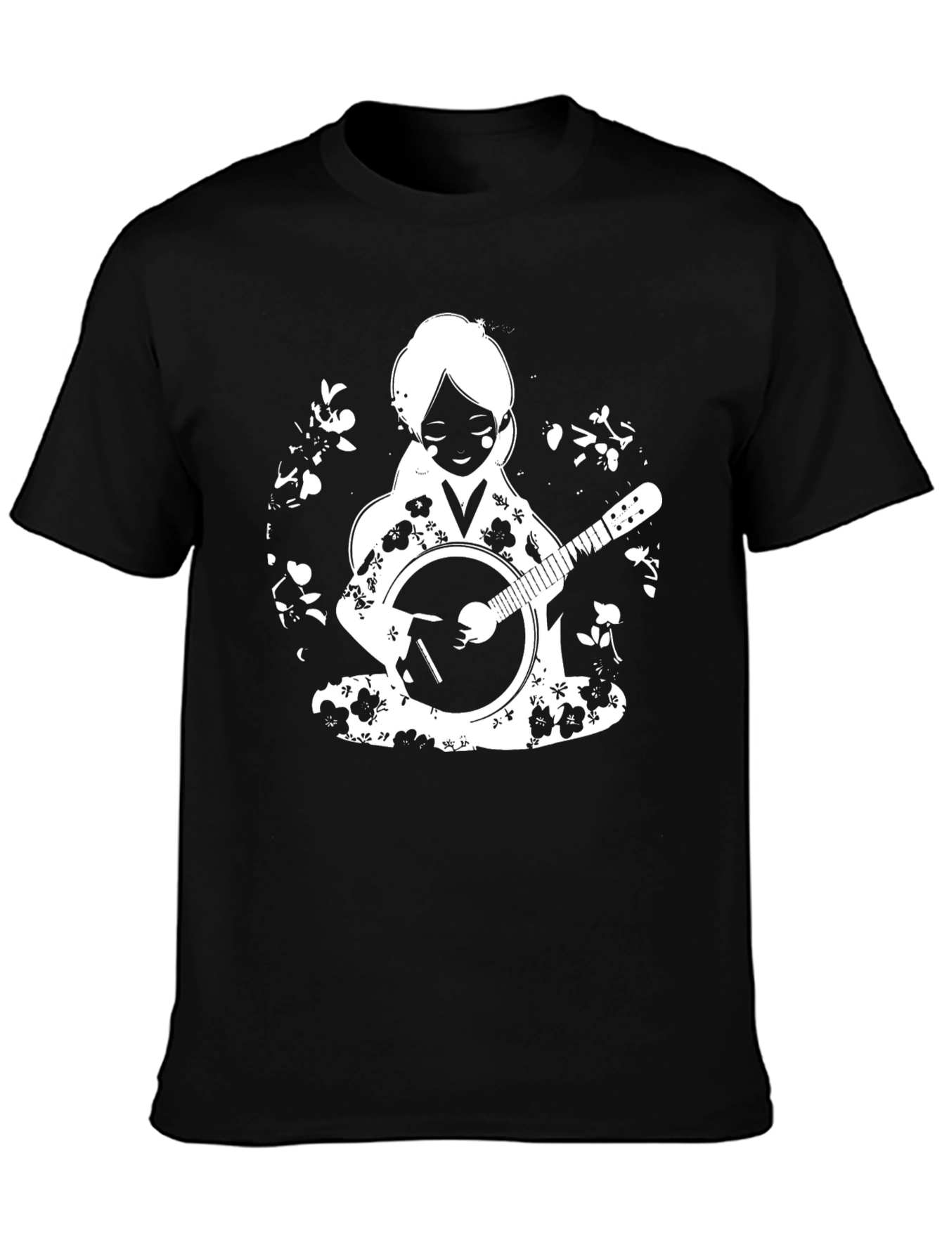 Girl with Banjo Black T-Shirt