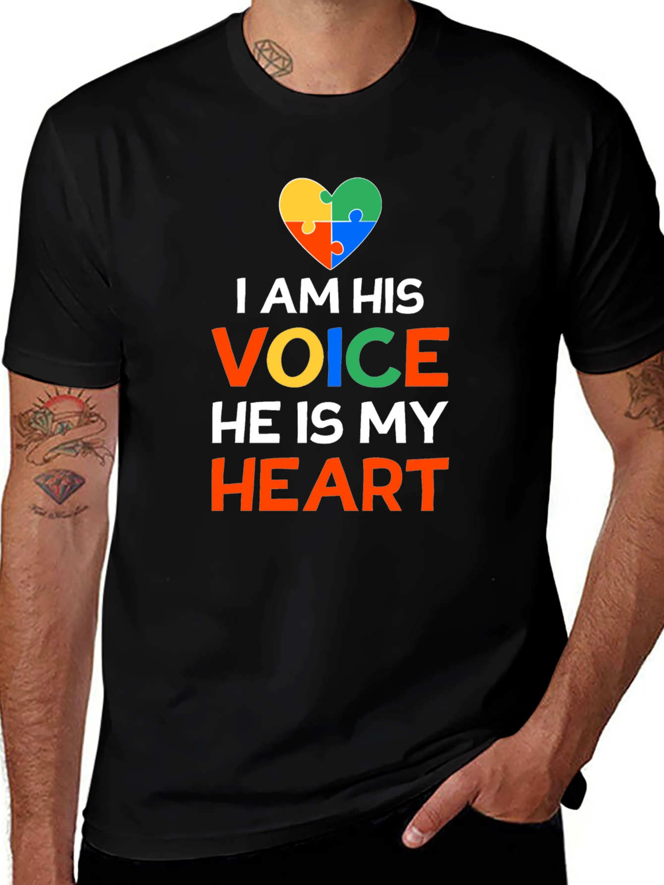 Autism Awareness T-Shirt I AM HIS VOICE HE IS MY HEART