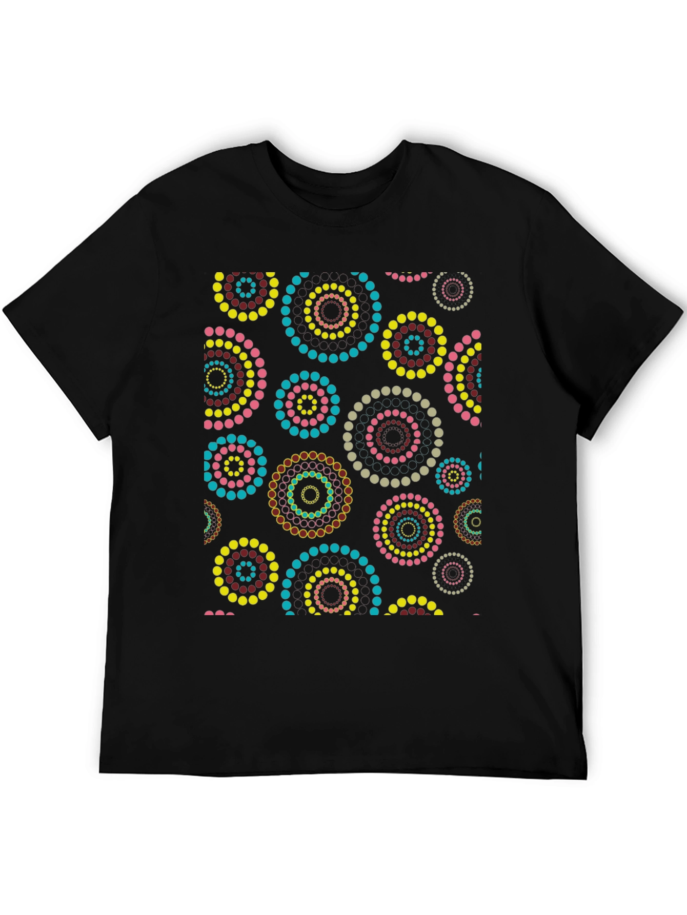 Abstract Circle Dot Pattern Black T-Shirt