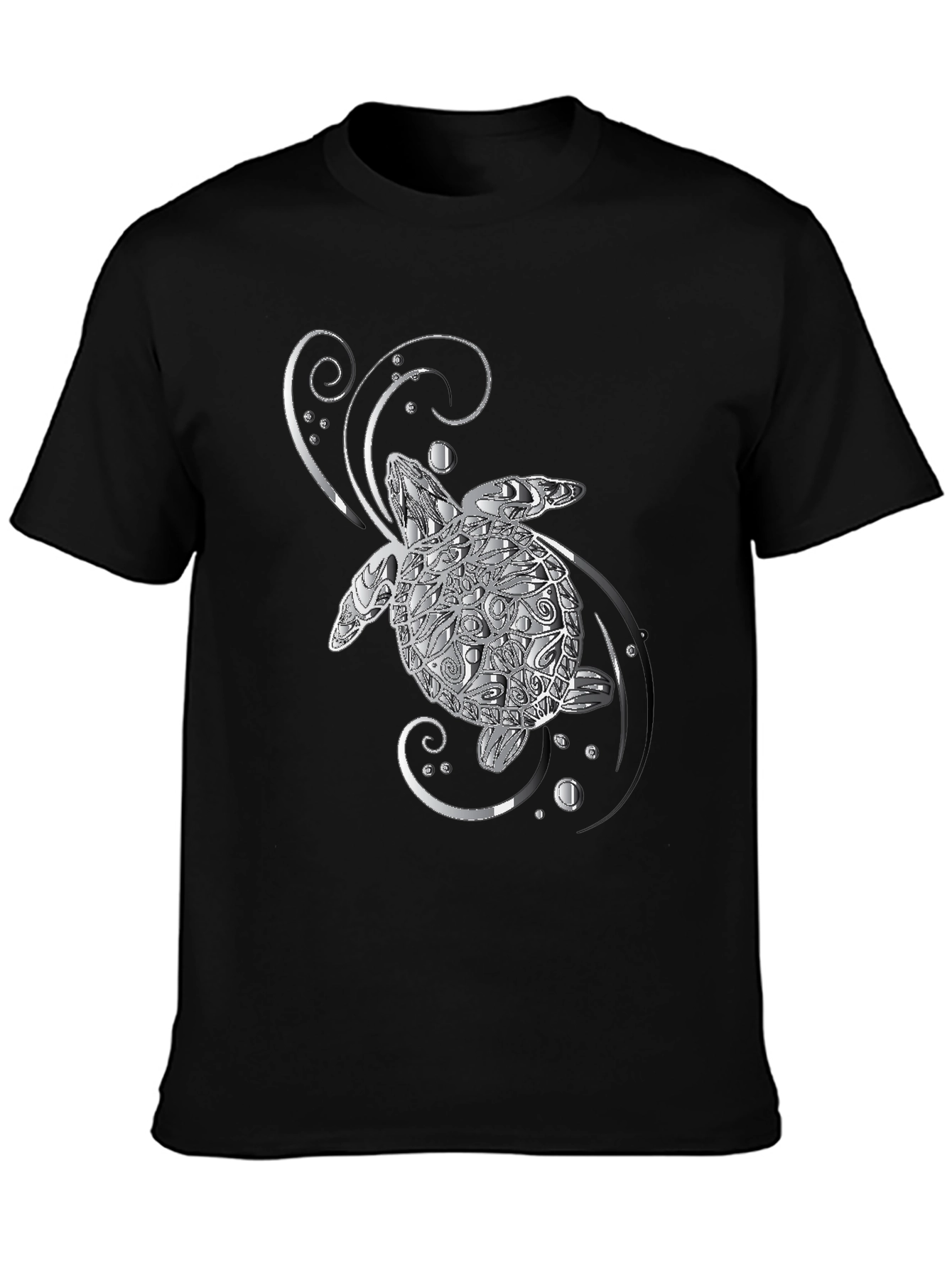 Sea Turtle Graphic T-Shirt - Silver Design on Black