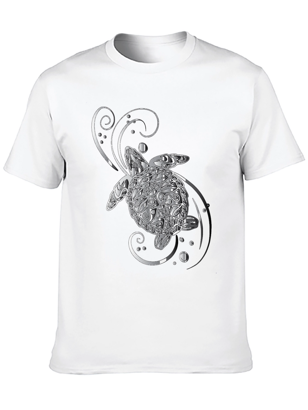 Sea Turtle Graphic T-Shirt - Silver Design on Black