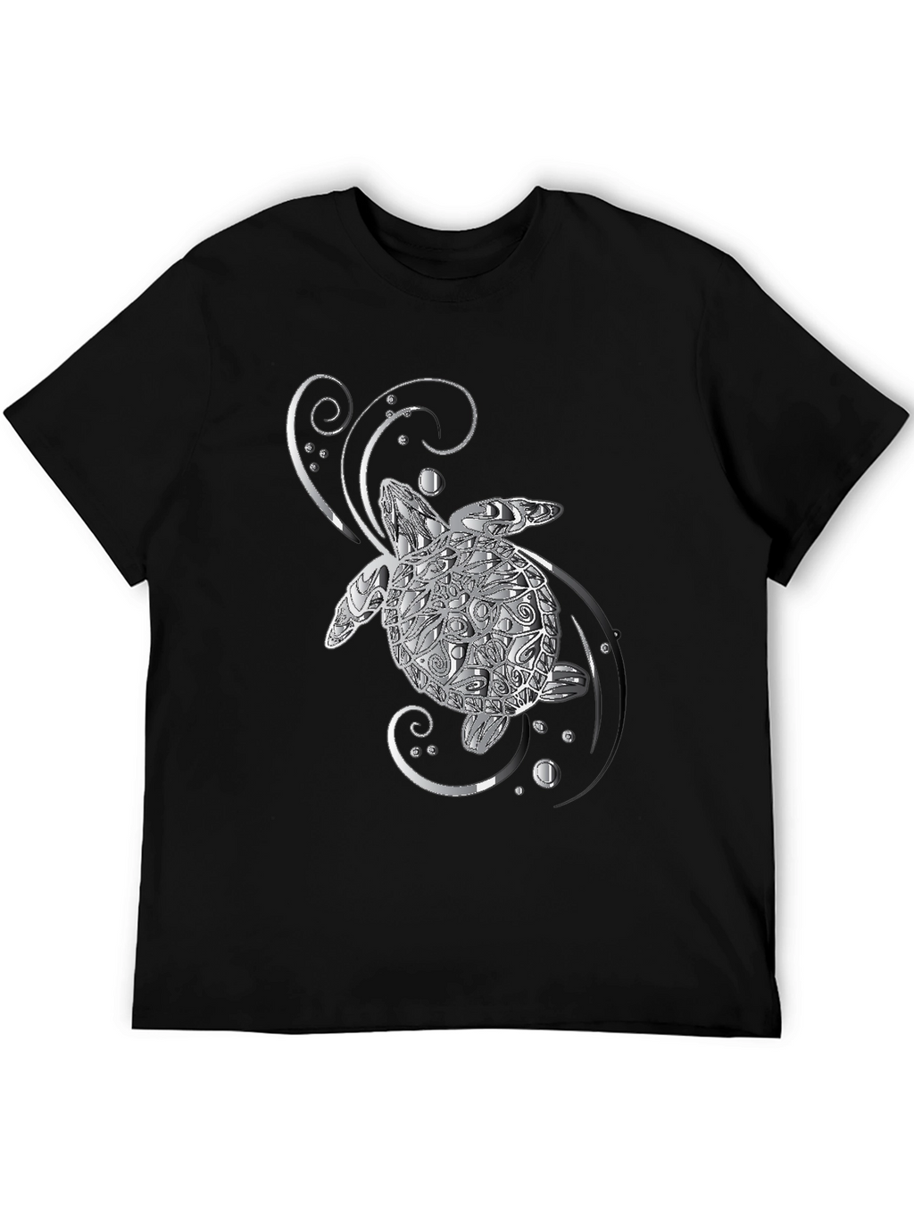 Sea Turtle Graphic T-Shirt - Silver Design on Black