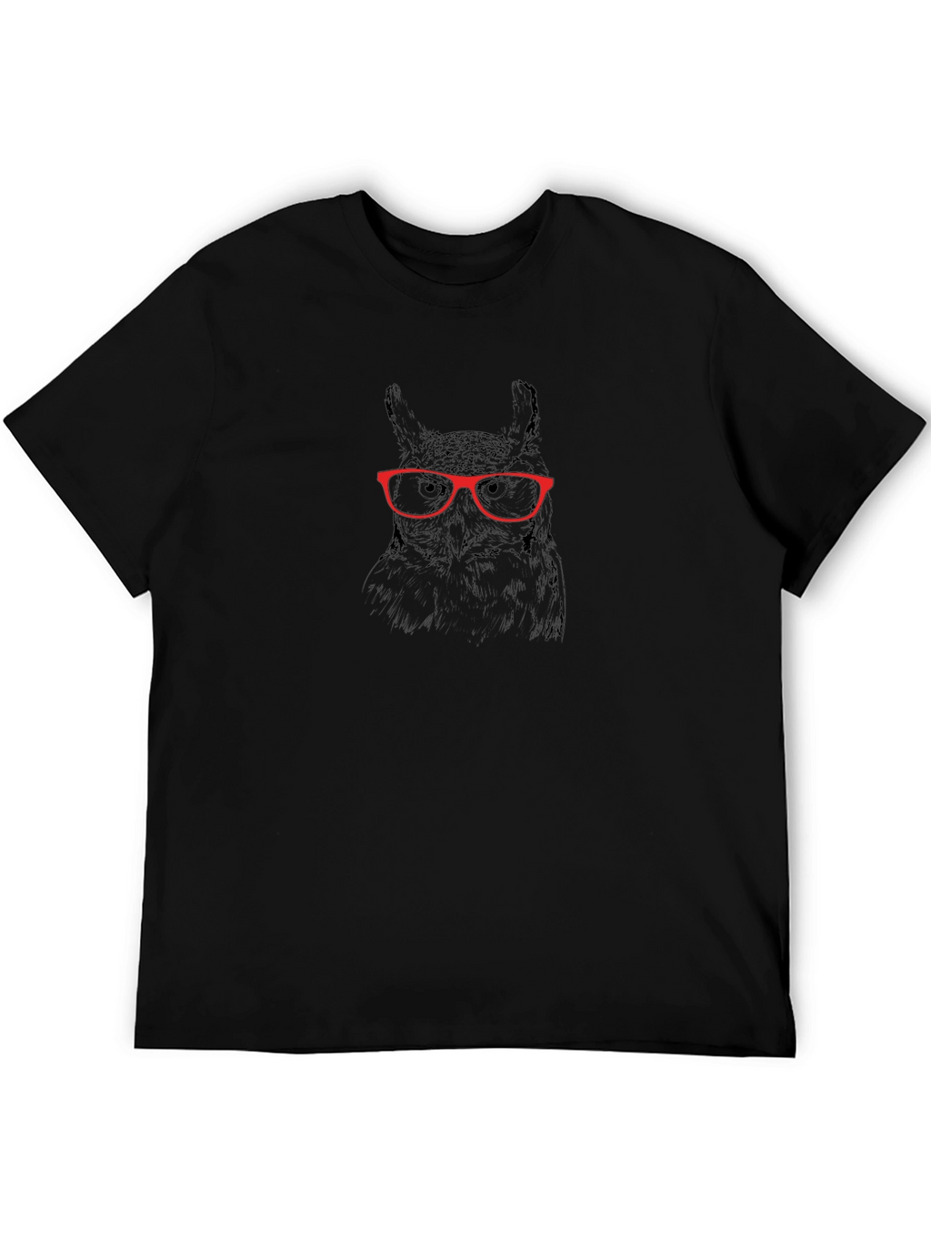 Owl with Glasses Graphic Tee - Black Cotton T-Shirt