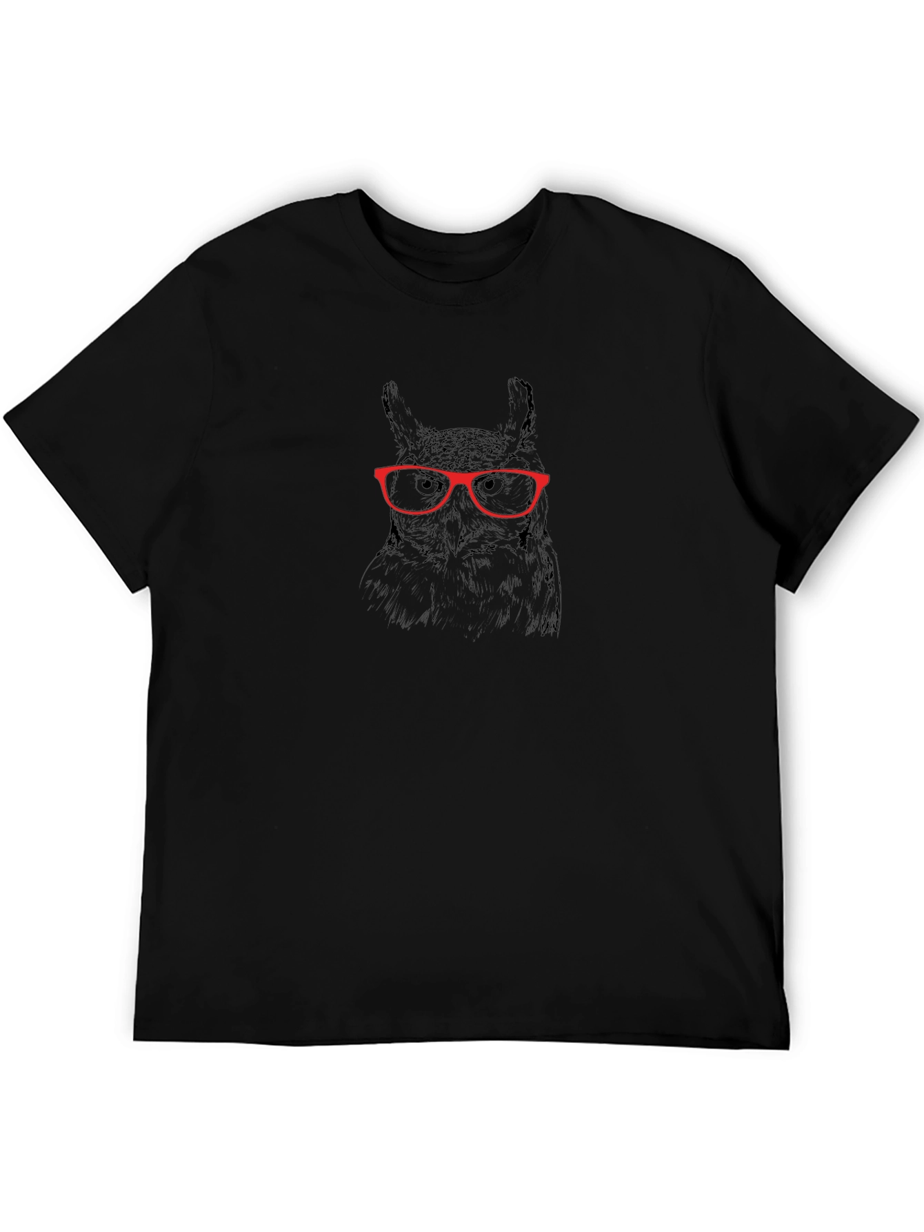 Owl with Glasses Graphic Tee - Black Cotton T-Shirt
