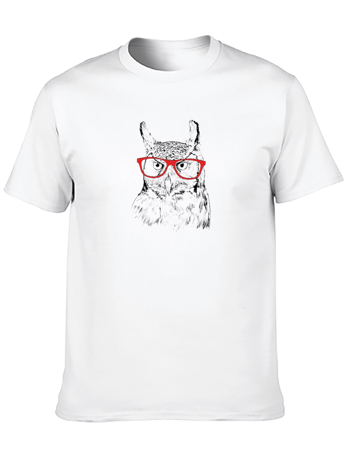 Owl with Glasses Graphic Tee - Black Cotton T-Shirt