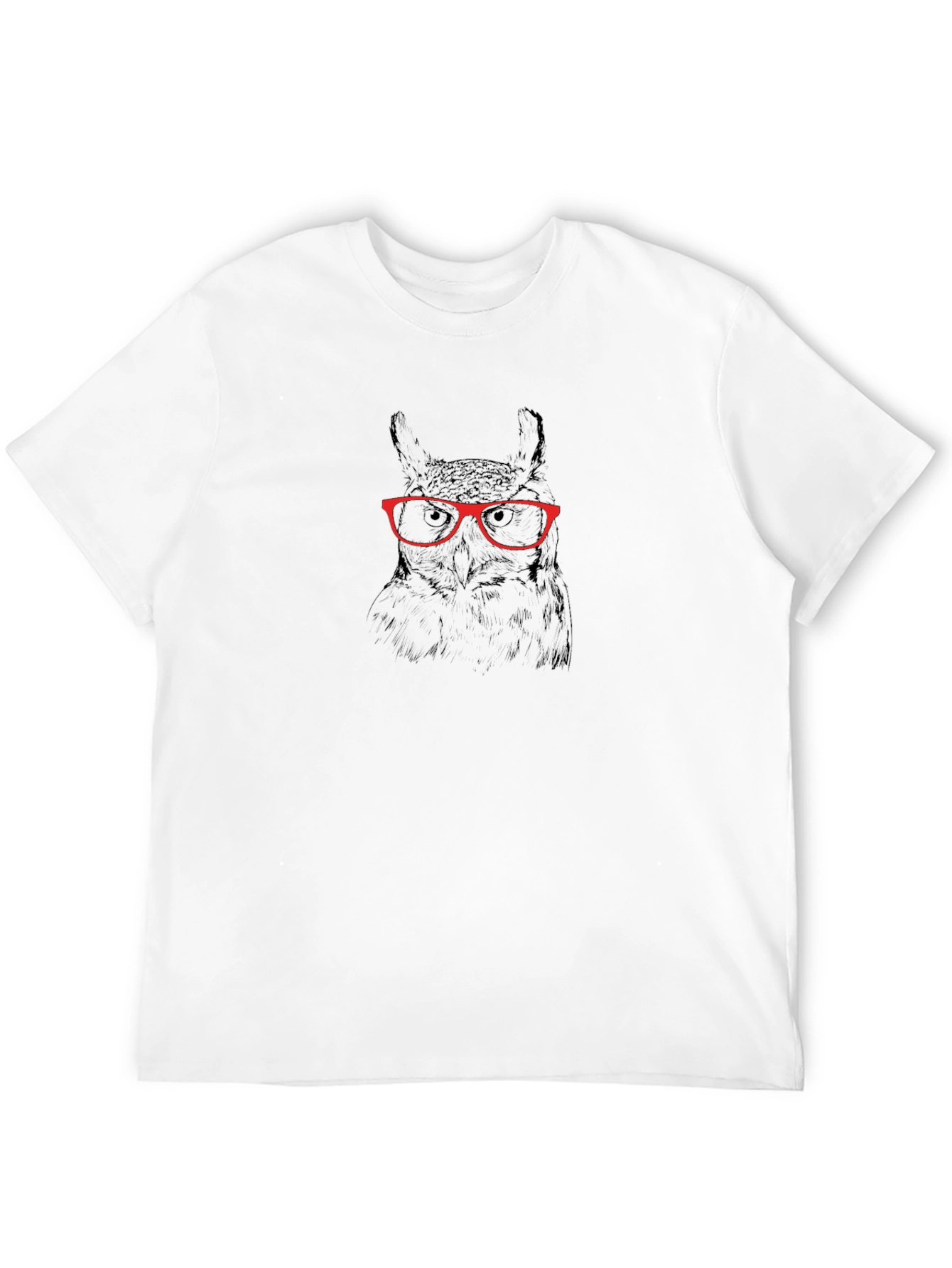 Owl with Glasses Graphic Tee - Black Cotton T-Shirt