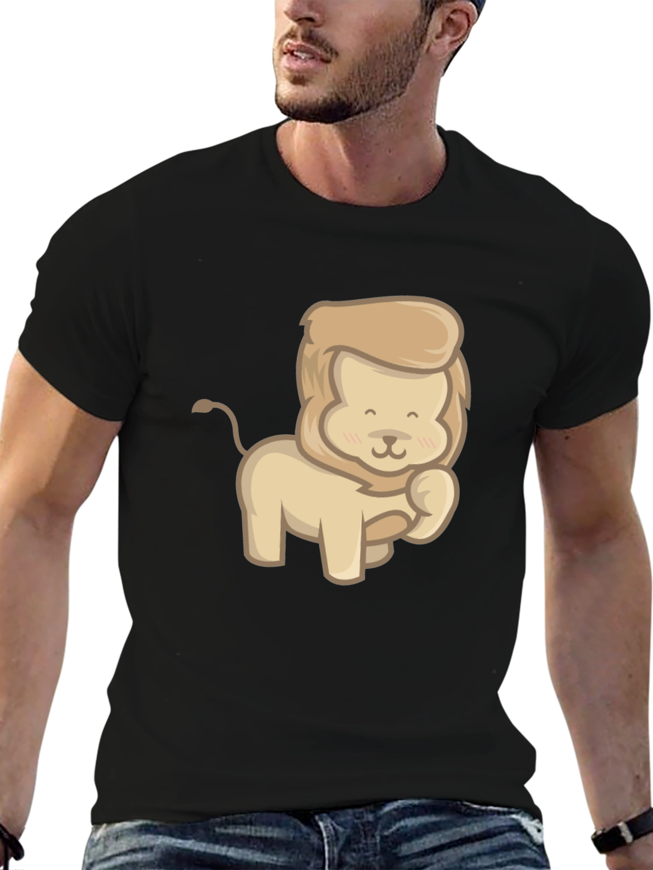 Cute Lion Graphic Tee - Unisex Black T-Shirt