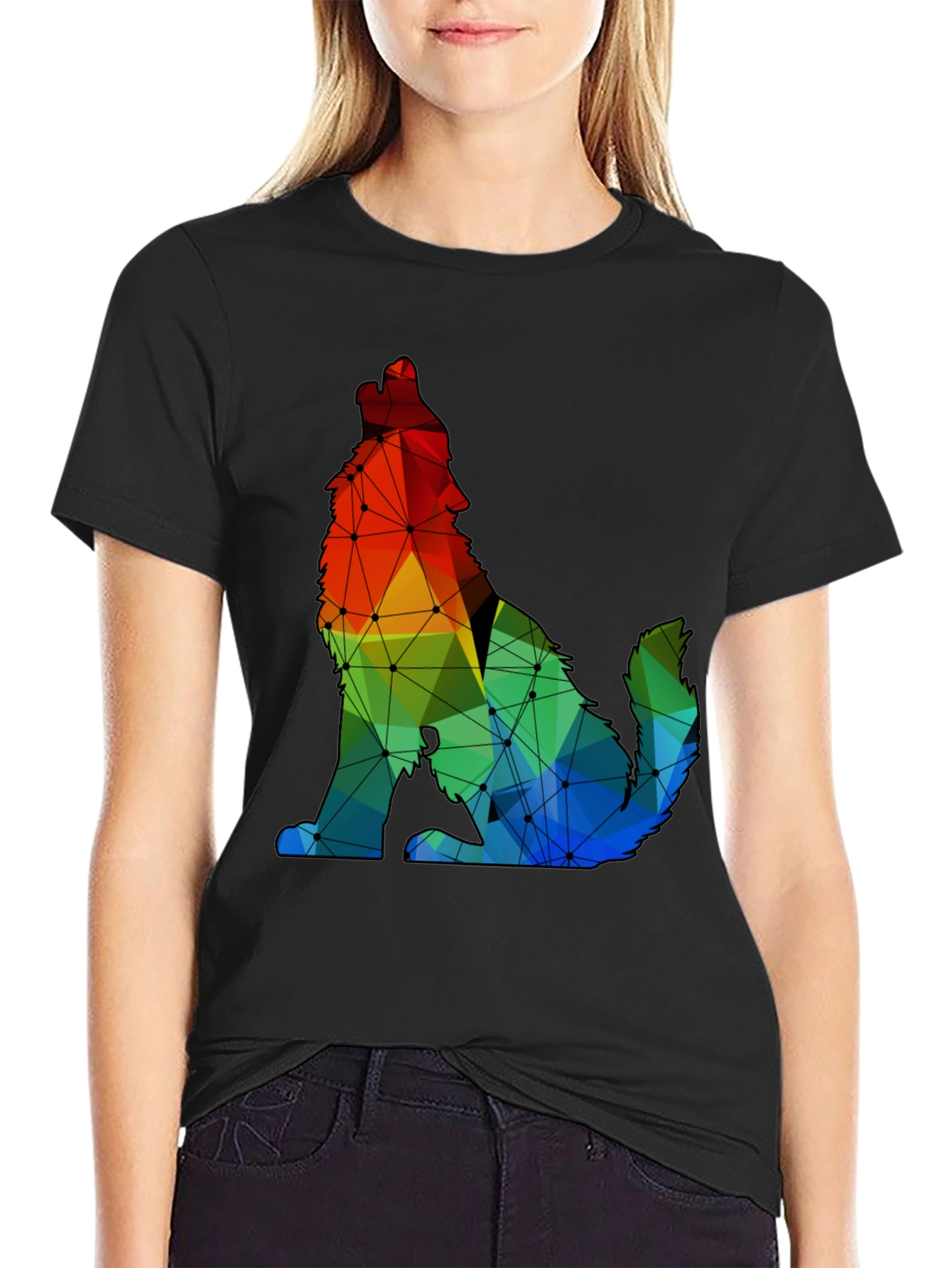 Geometric Wolf Graphic Tee - Modern Artistic Design