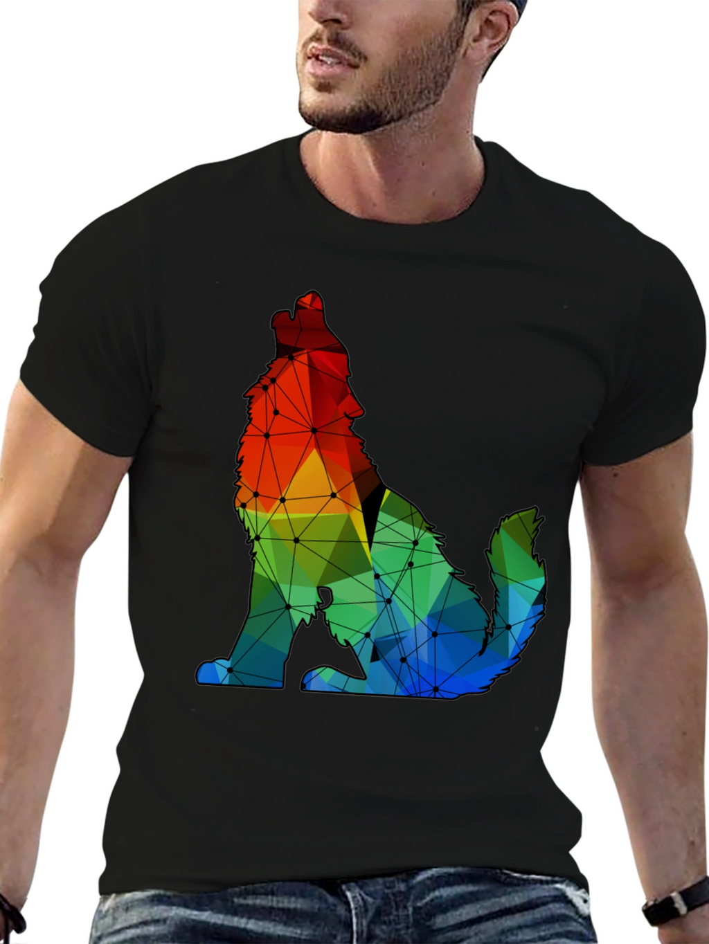 Geometric Wolf Graphic Tee - Modern Artistic Design