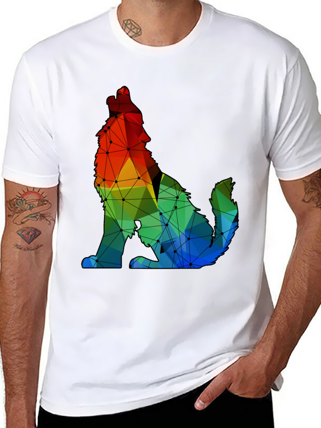 Geometric Wolf Graphic Tee - Modern Artistic Design