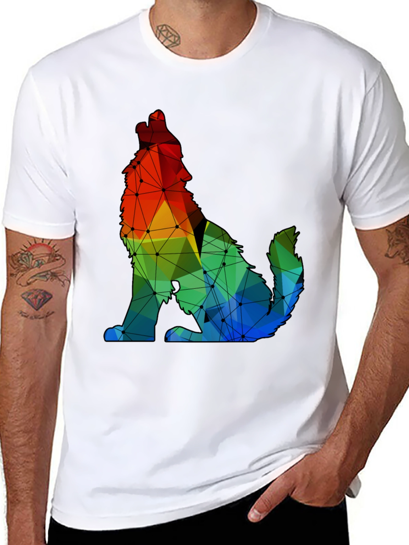 Geometric Wolf Graphic Tee - Modern Artistic Design