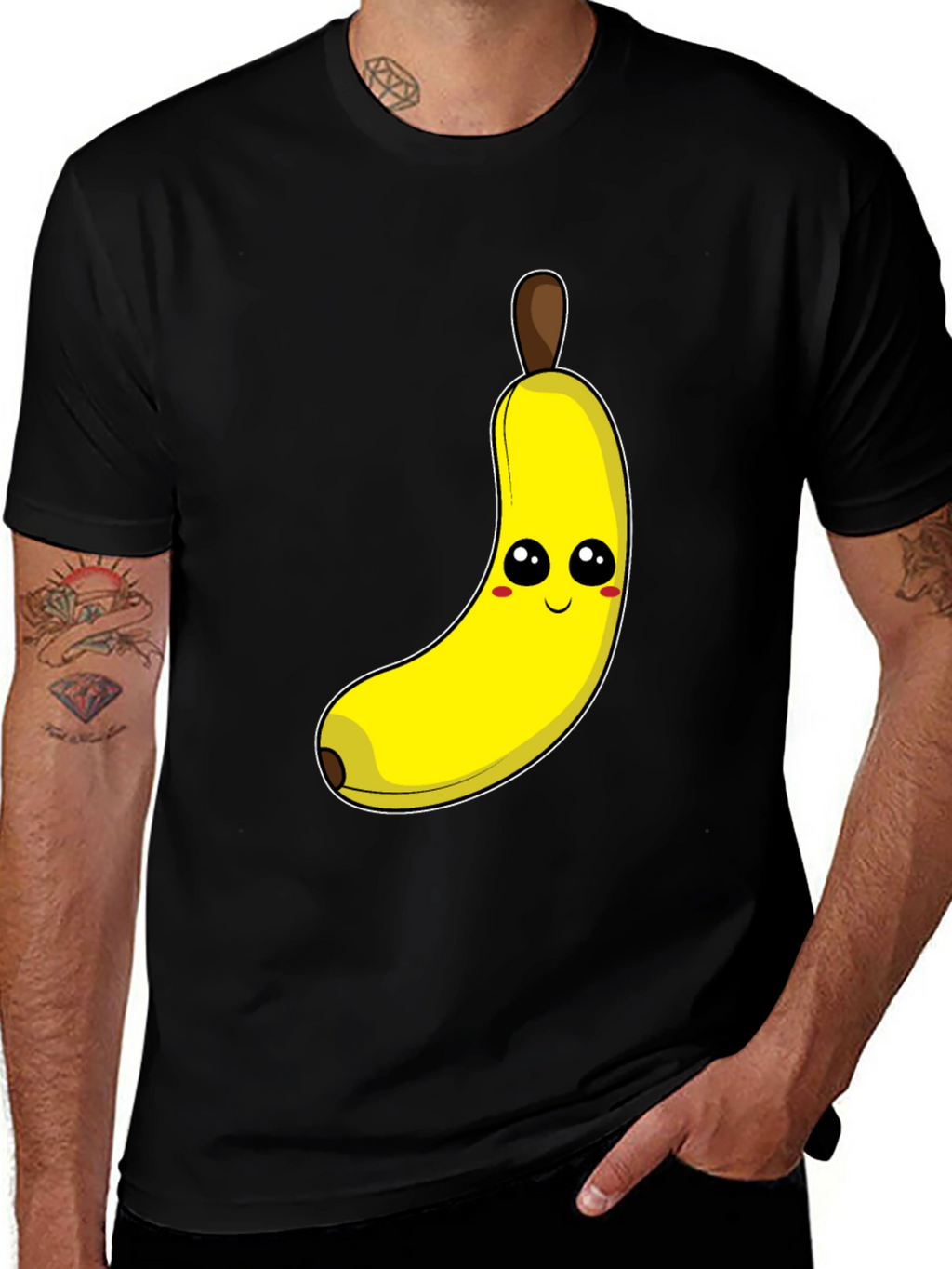 Funny Banana Cartoon Graphic Tee - Black Cotton T-Shirt