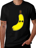 Funny Banana Cartoon Graphic Tee - Black Cotton T-Shirt
