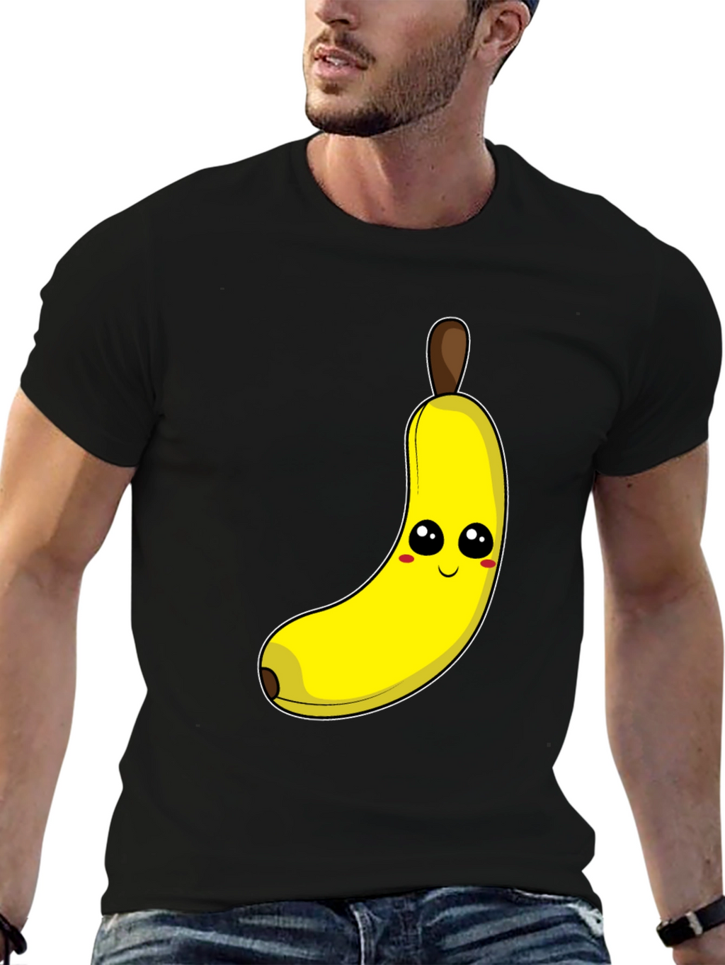 Funny Banana Cartoon Graphic Tee - Black Cotton T-Shirt