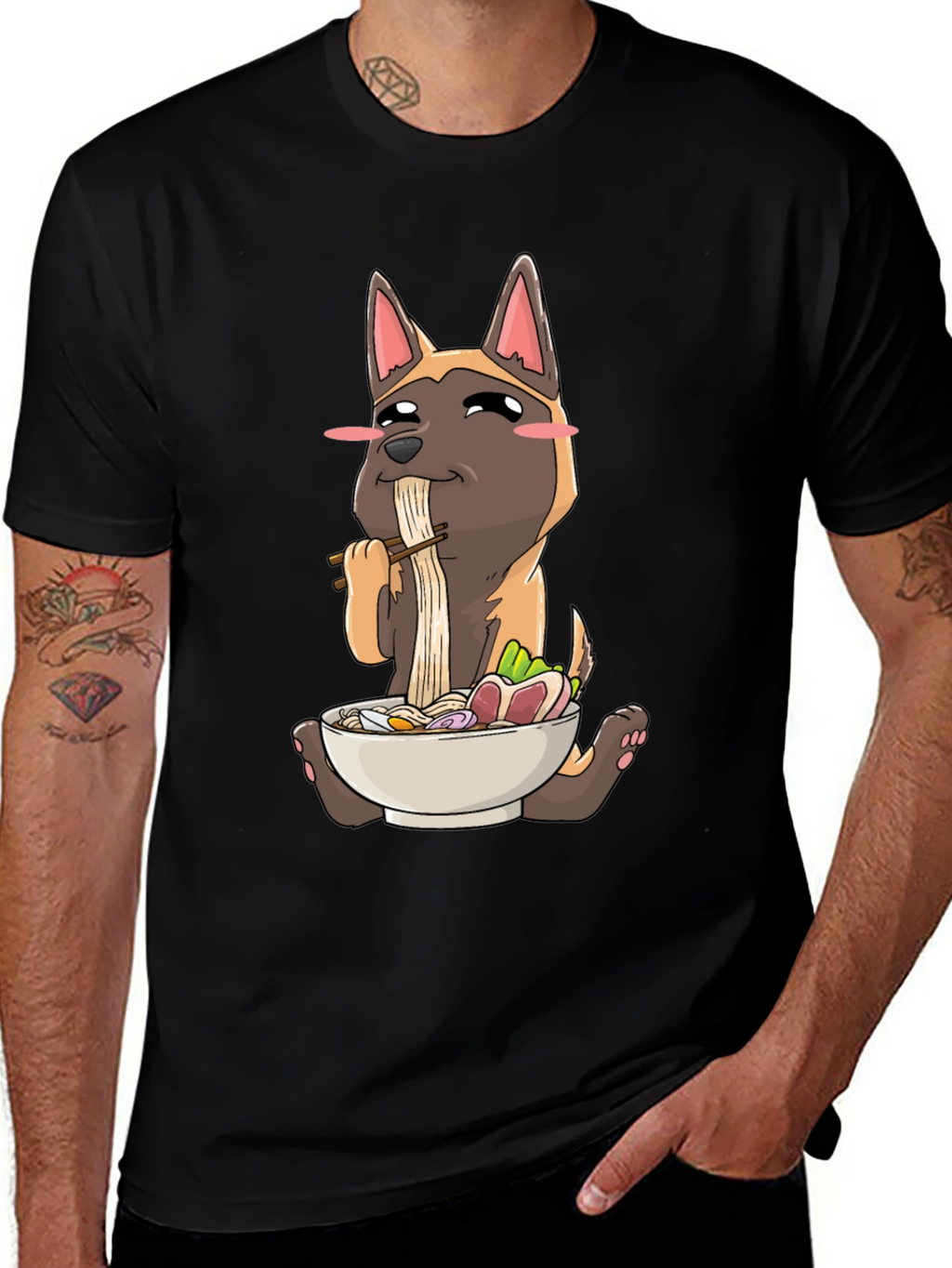 Dog Eating Ramen Graphic T-Shirt