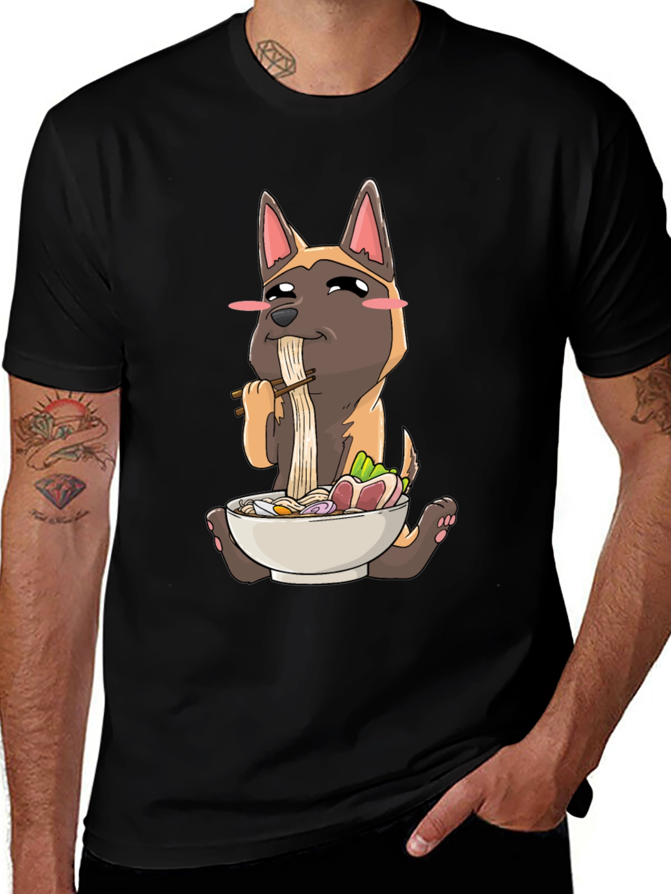 Dog Eating Ramen Graphic T-Shirt