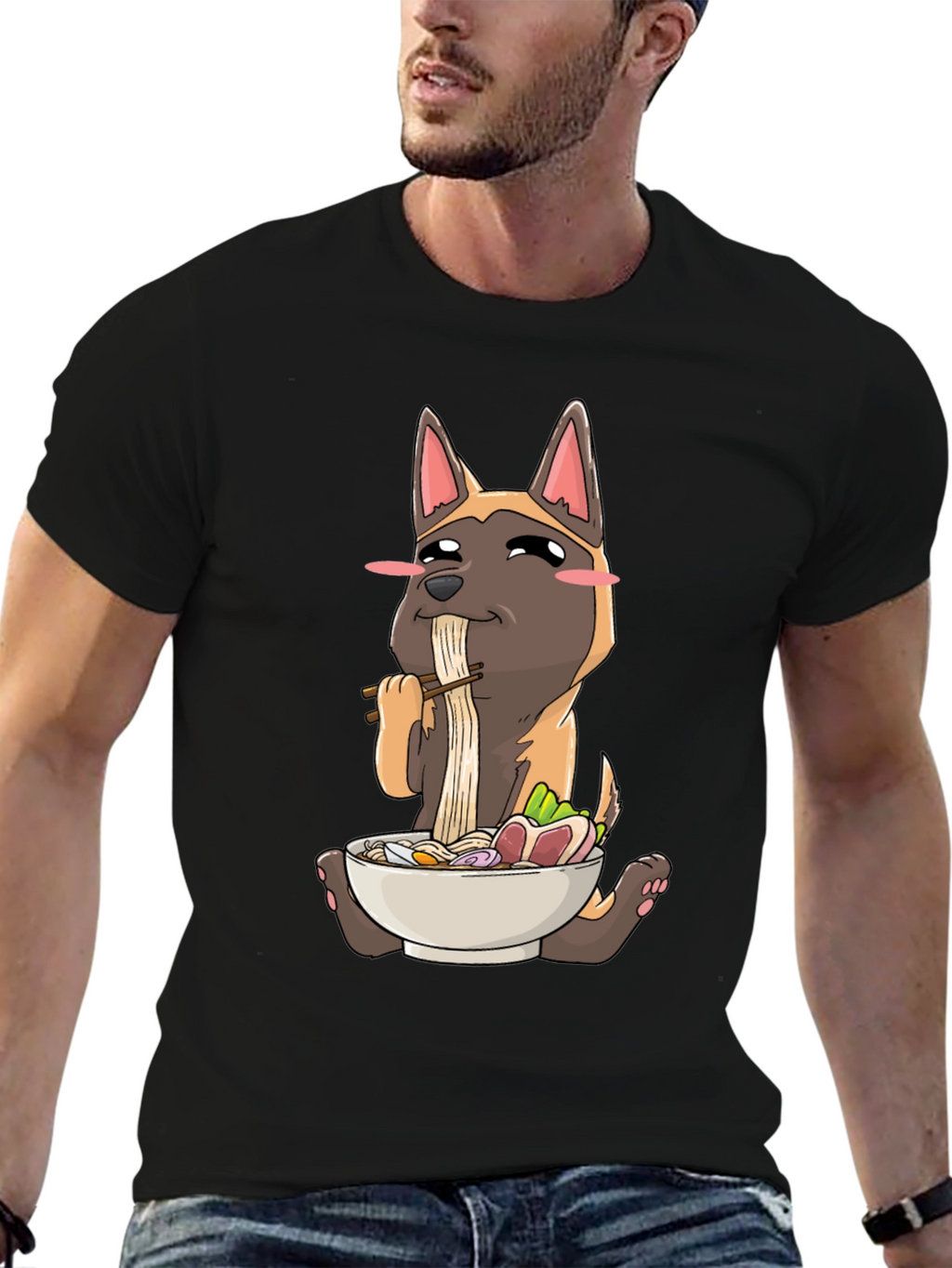Dog Eating Ramen Graphic T-Shirt