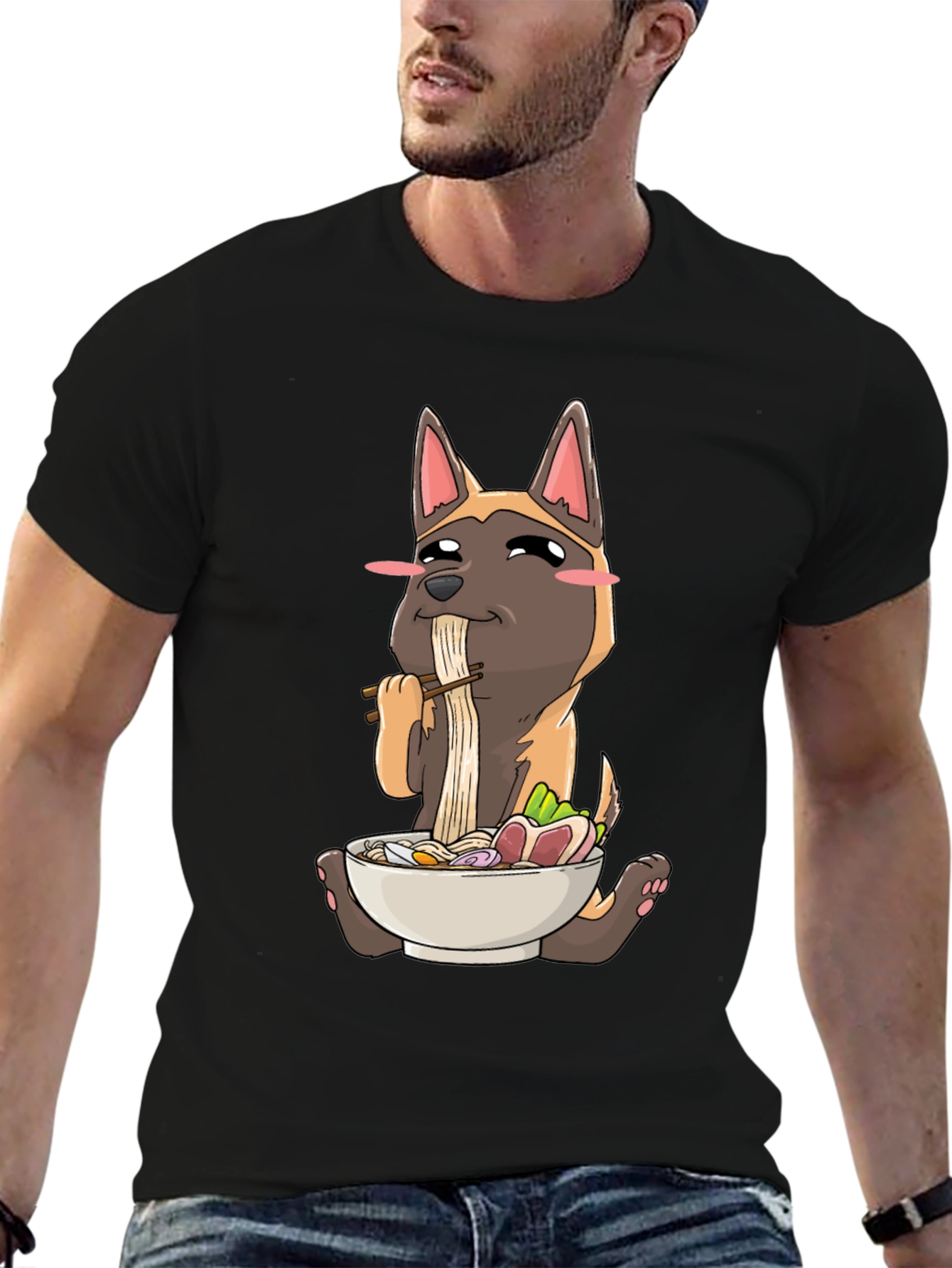 Dog Eating Ramen Graphic T-Shirt