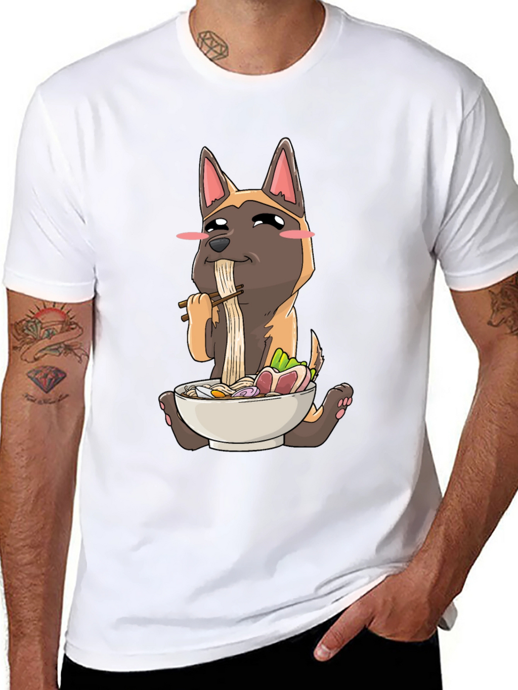 Dog Eating Ramen Graphic T-Shirt