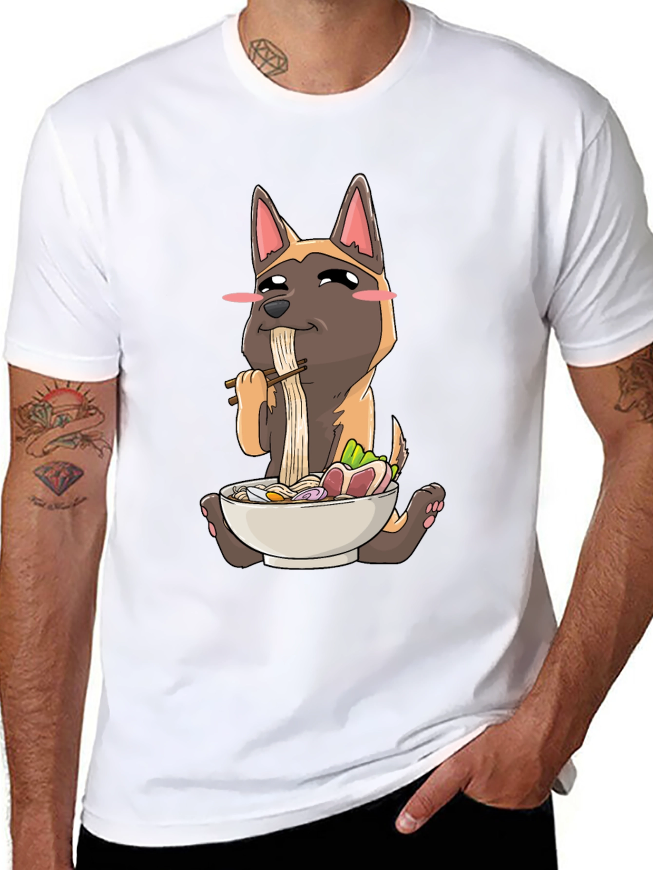Dog Eating Ramen Graphic T-Shirt