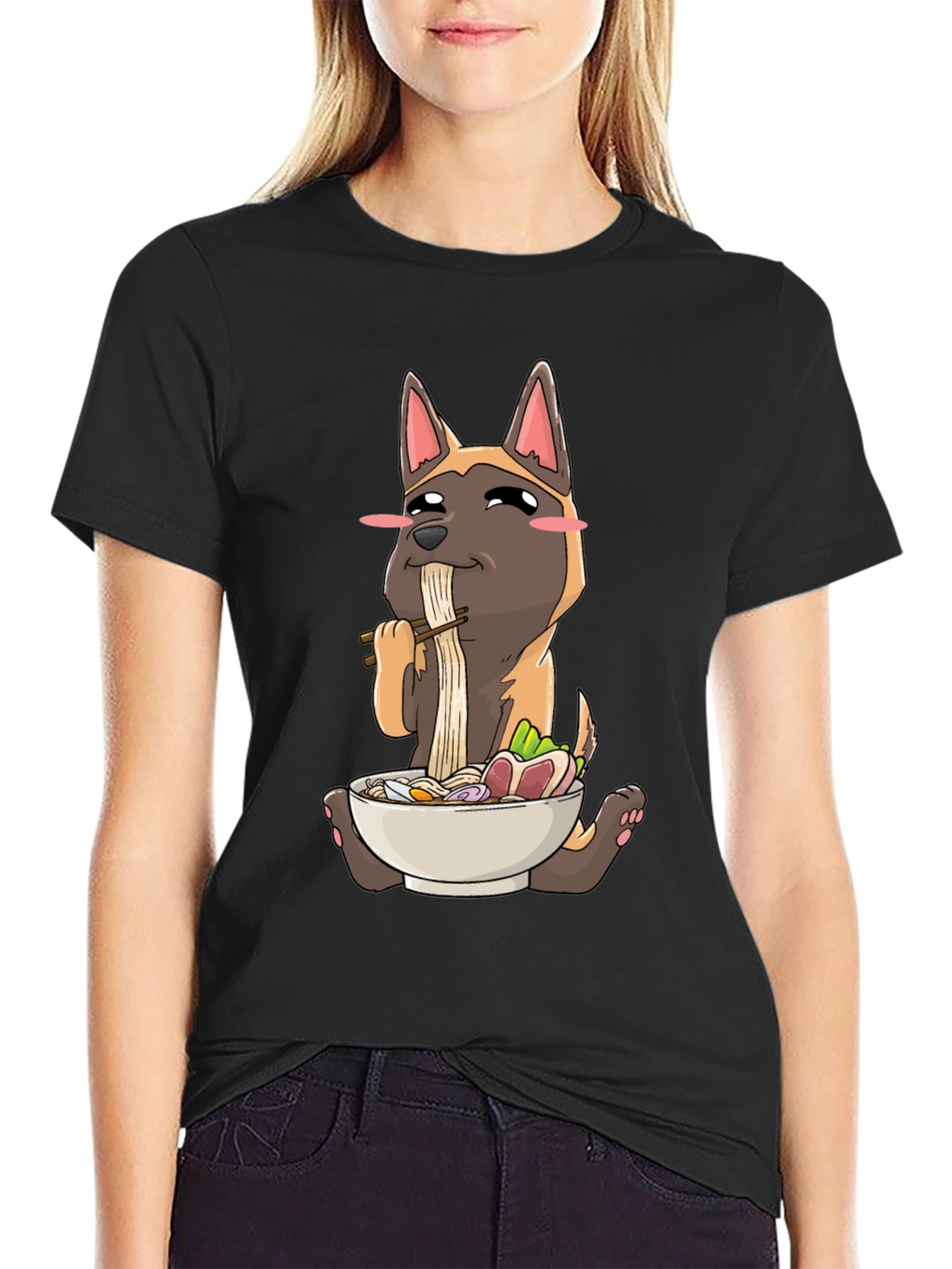 Dog Eating Ramen Graphic T-Shirt