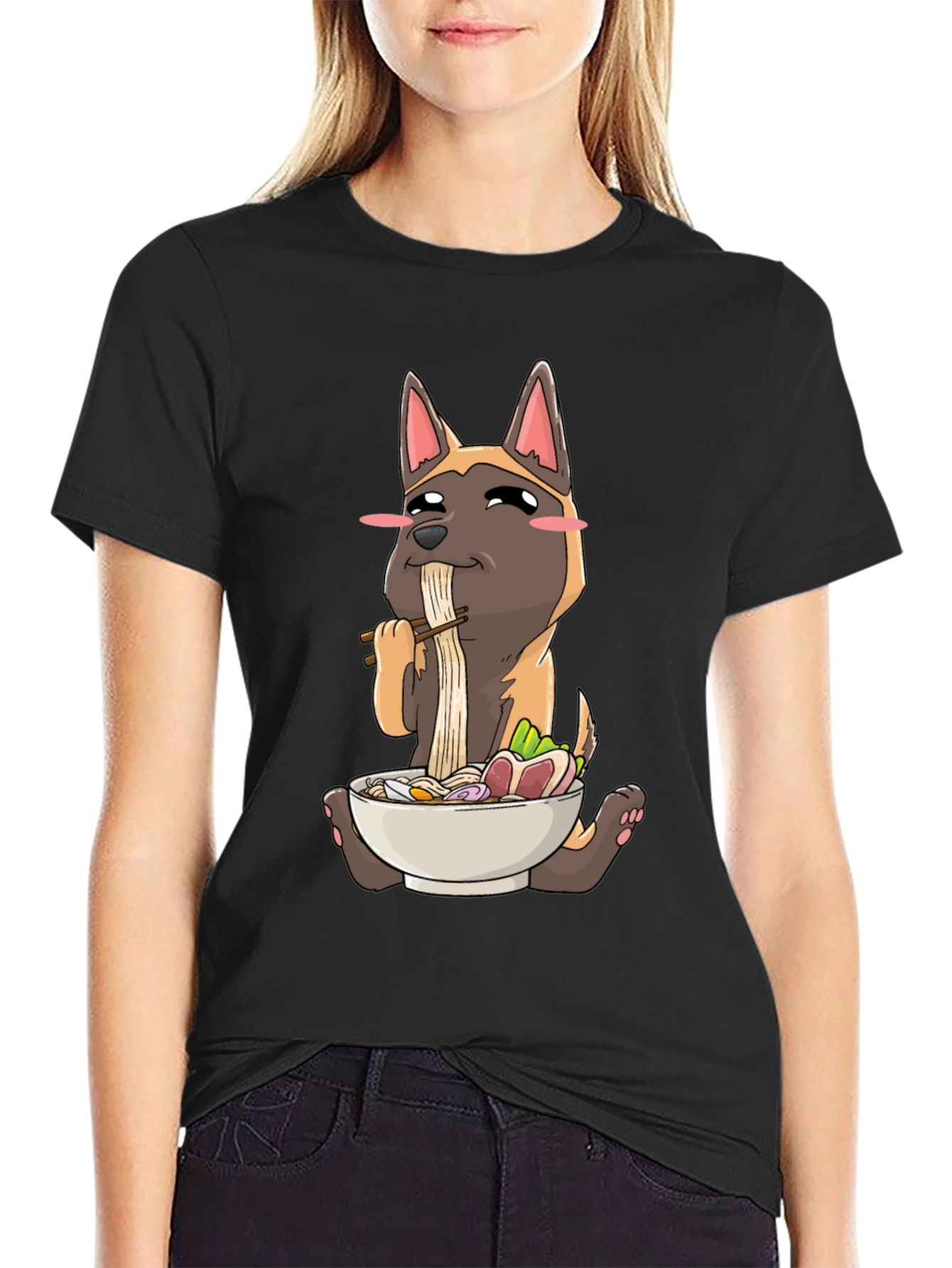 Dog Eating Ramen Graphic T-Shirt