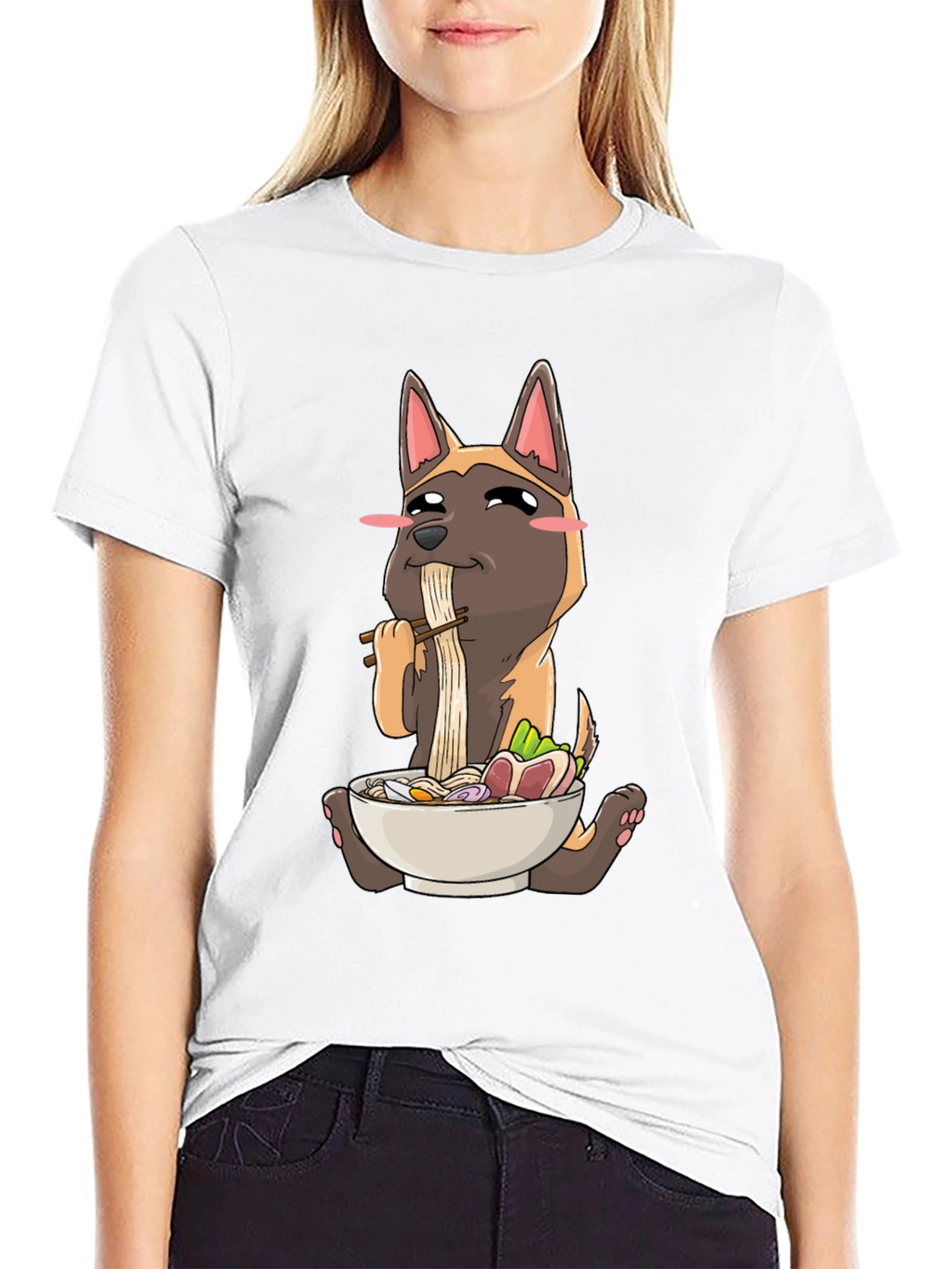 Dog Eating Ramen Graphic T-Shirt