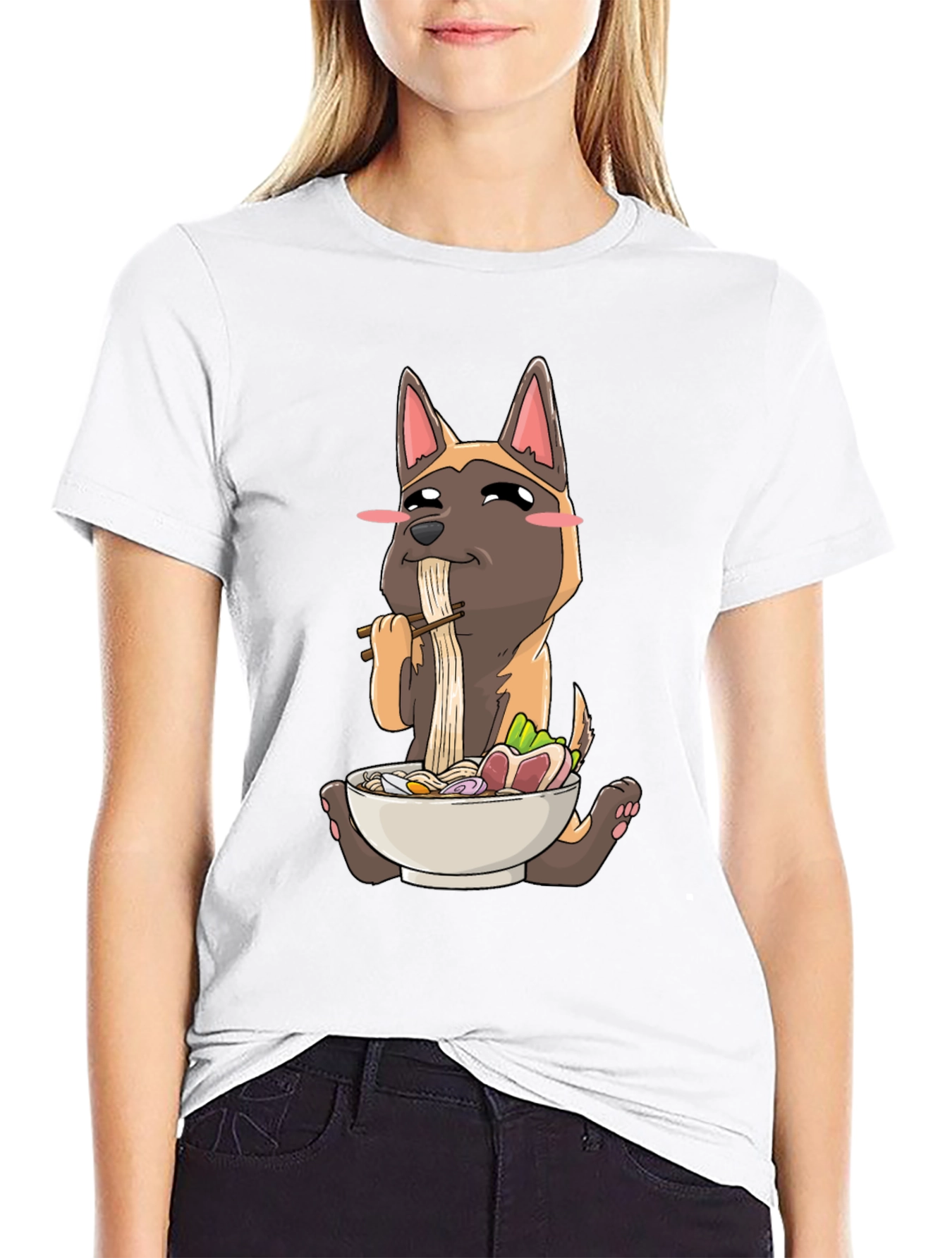 Dog Eating Ramen Graphic T-Shirt