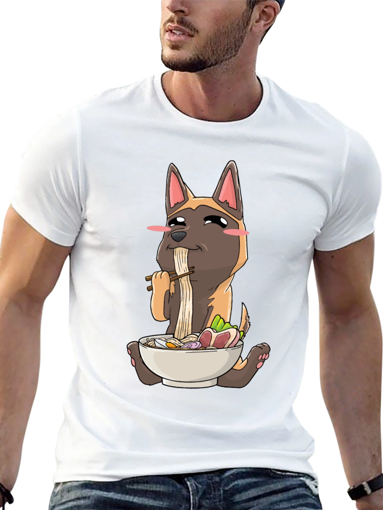 Dog Eating Ramen Graphic T-Shirt