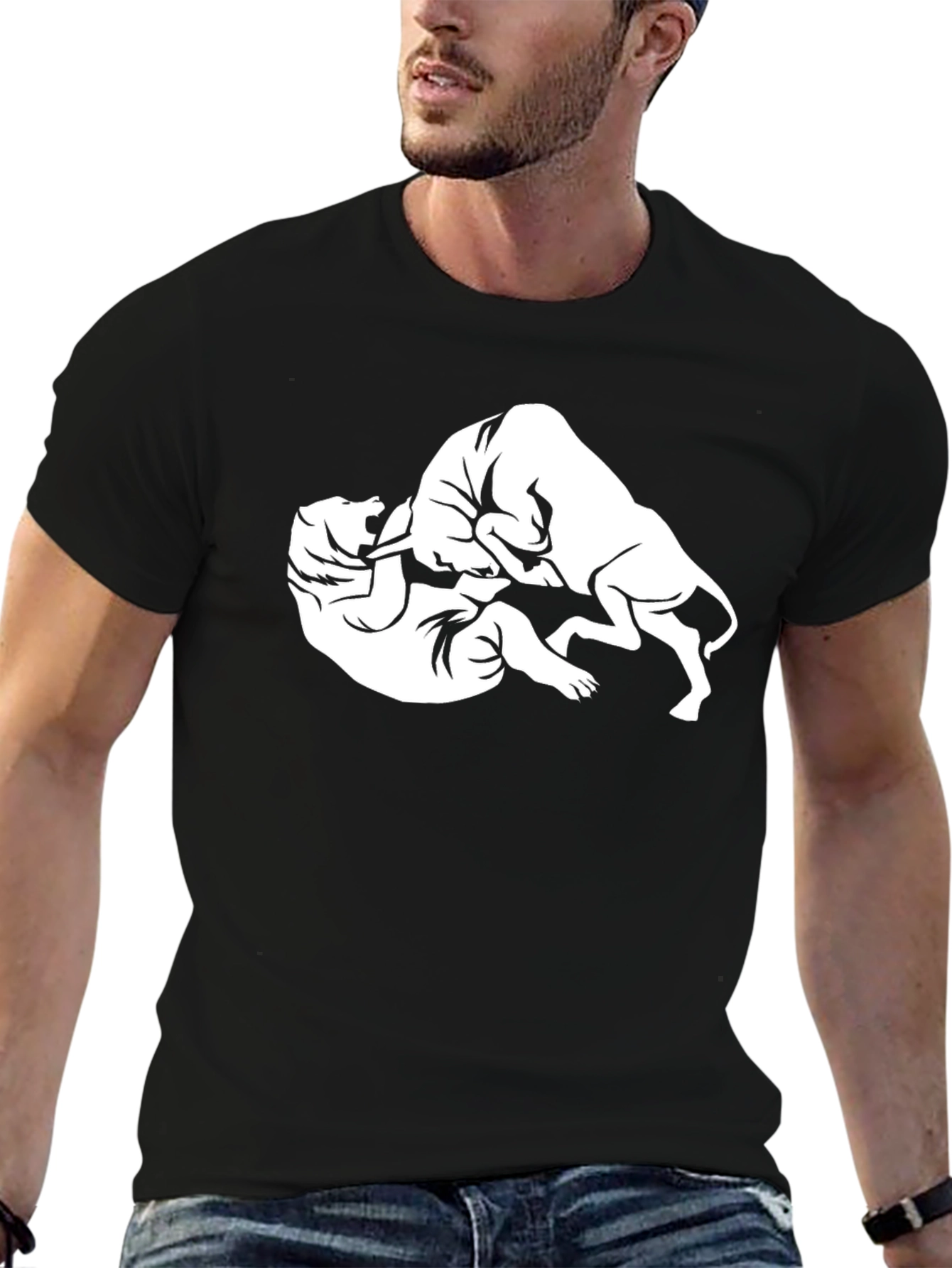 Bull vs Bear Graphic Tee - Black Cotton Blend