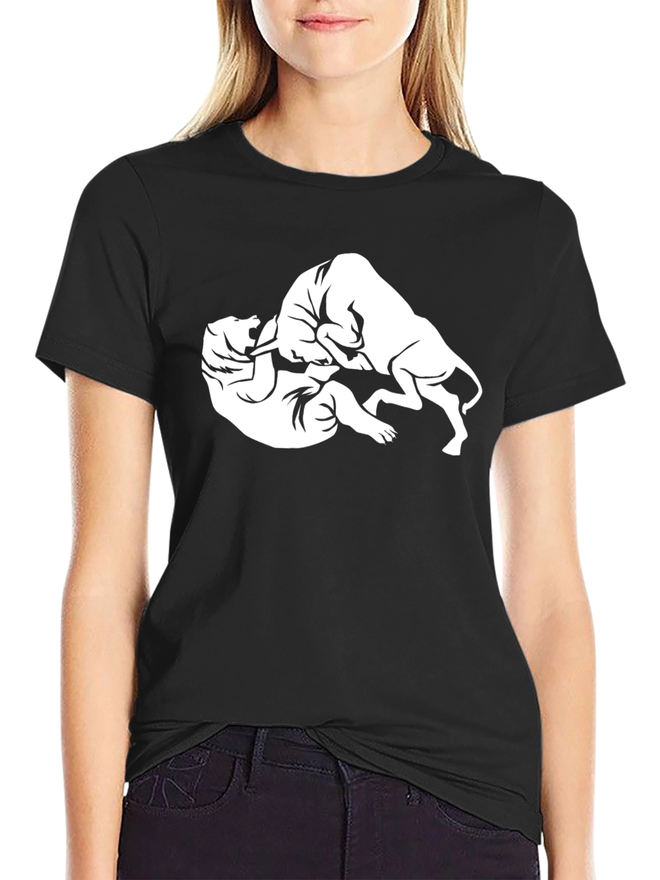 Bull vs Bear Graphic Tee - Black Cotton Blend
