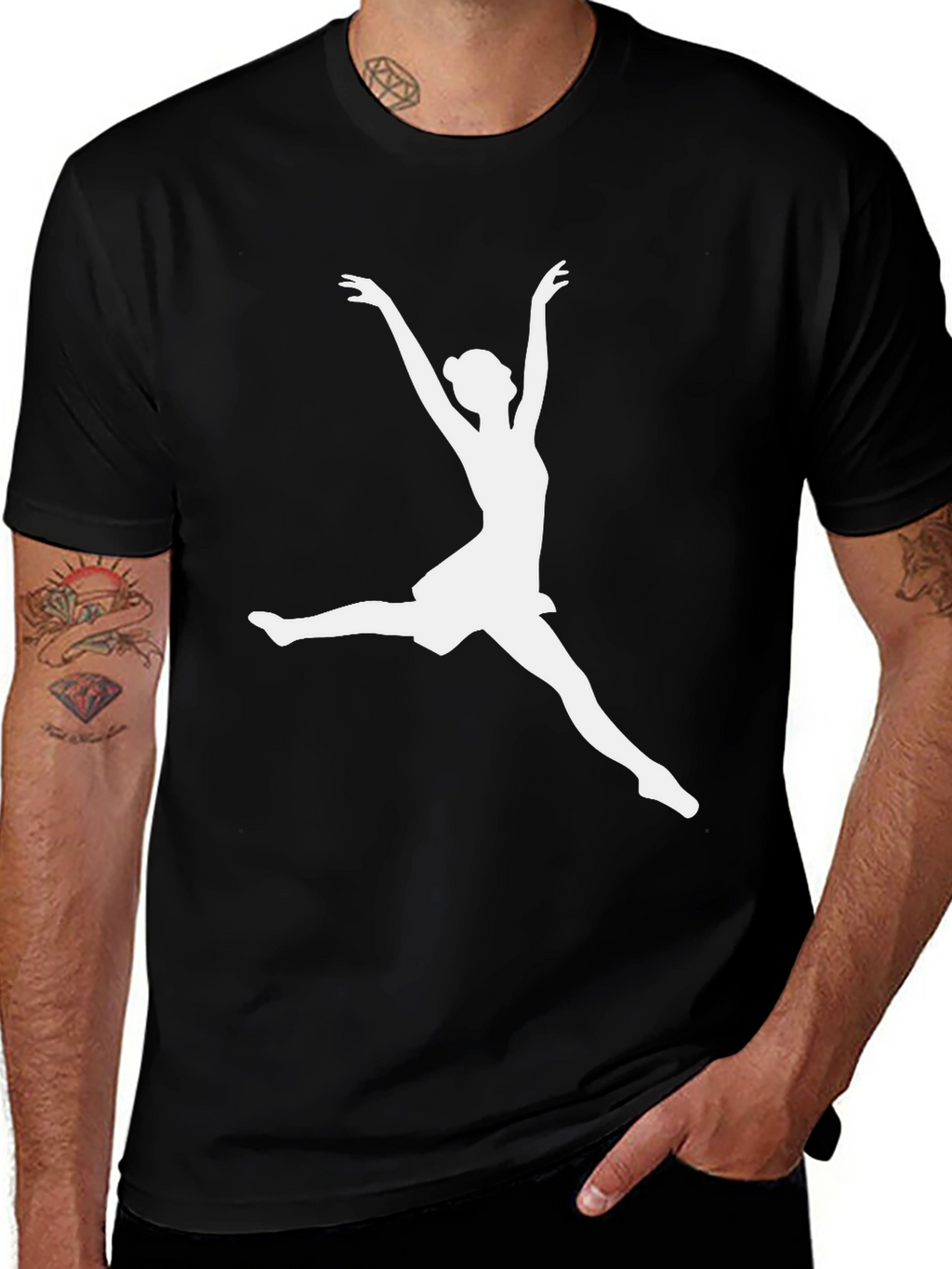 Dancer Silhouette Graphic Tee - Black Cotton Casual Shirt