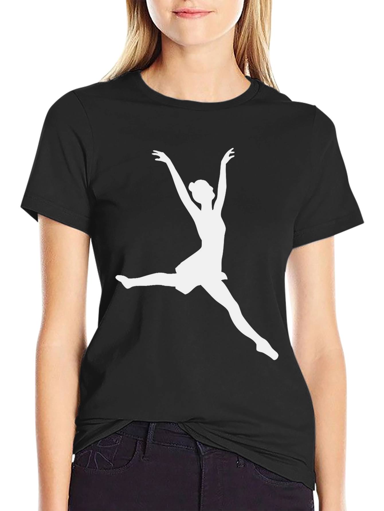 Dancer Silhouette Graphic Tee - Black Cotton Casual Shirt