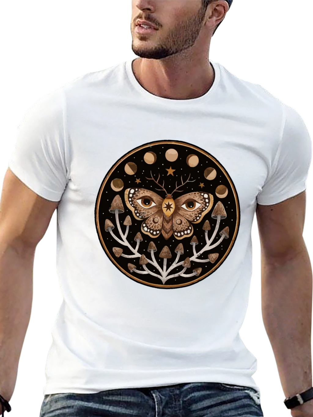 Moth and Mushroom Moon Phases Graphic Tee