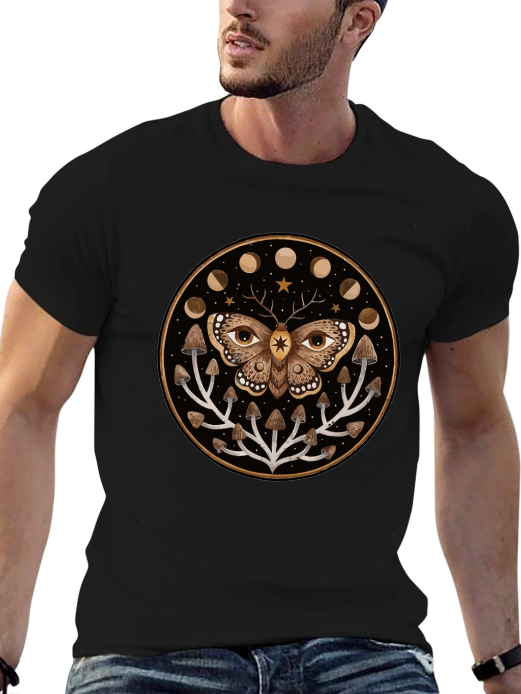 Moth and Mushroom Moon Phases Graphic Tee