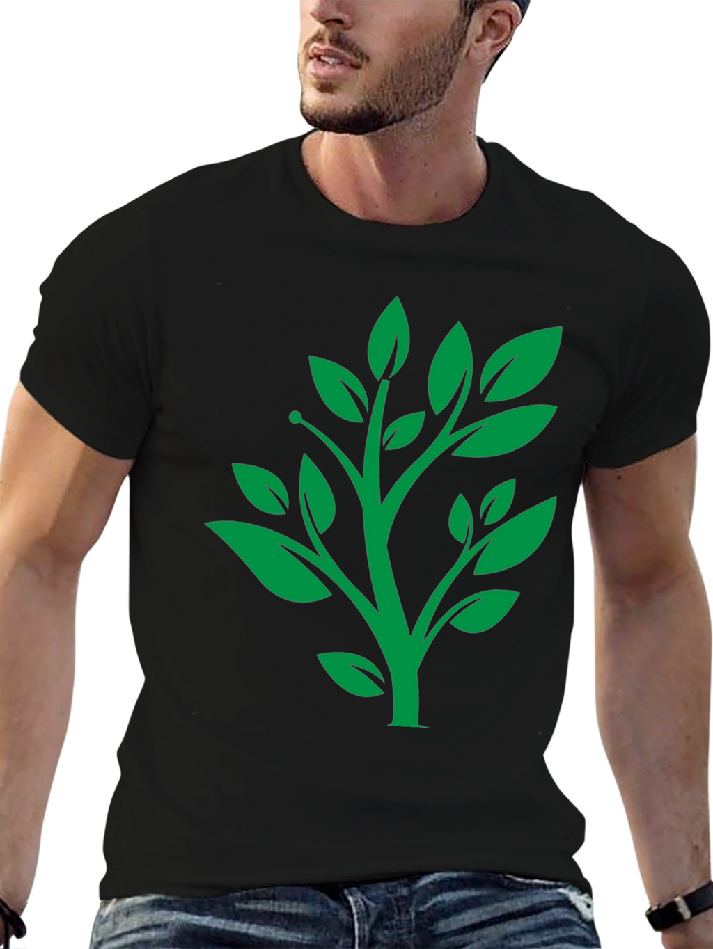 Green Tree Graphic Black T-Shirt
