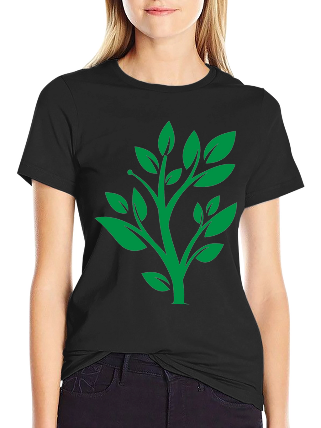 Green Tree Graphic Black T-Shirt
