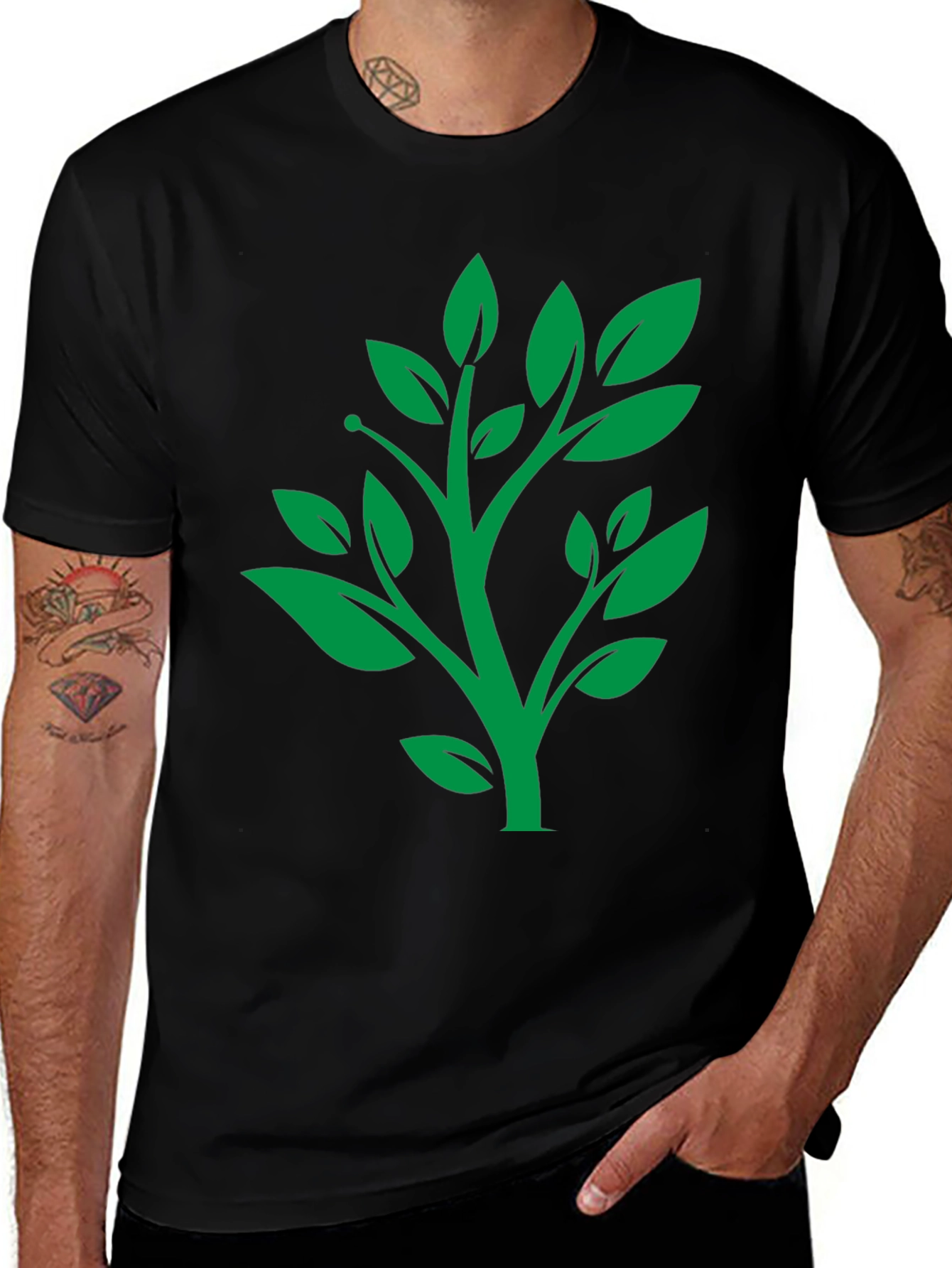 Green Tree Graphic Black T-Shirt