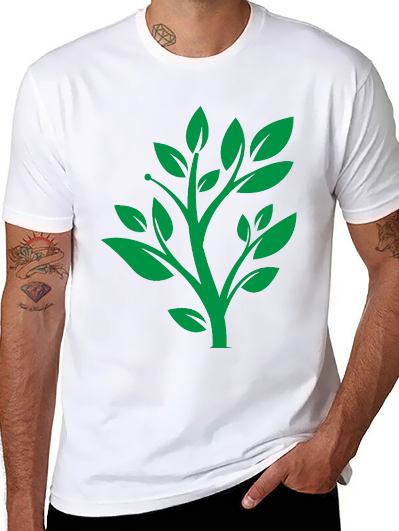Green Tree Graphic Black T-Shirt