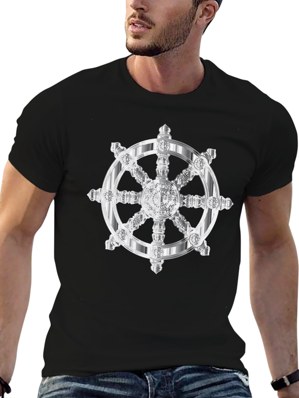 Dharma Wheel Graphic Tee - Black Cotton T-Shirt