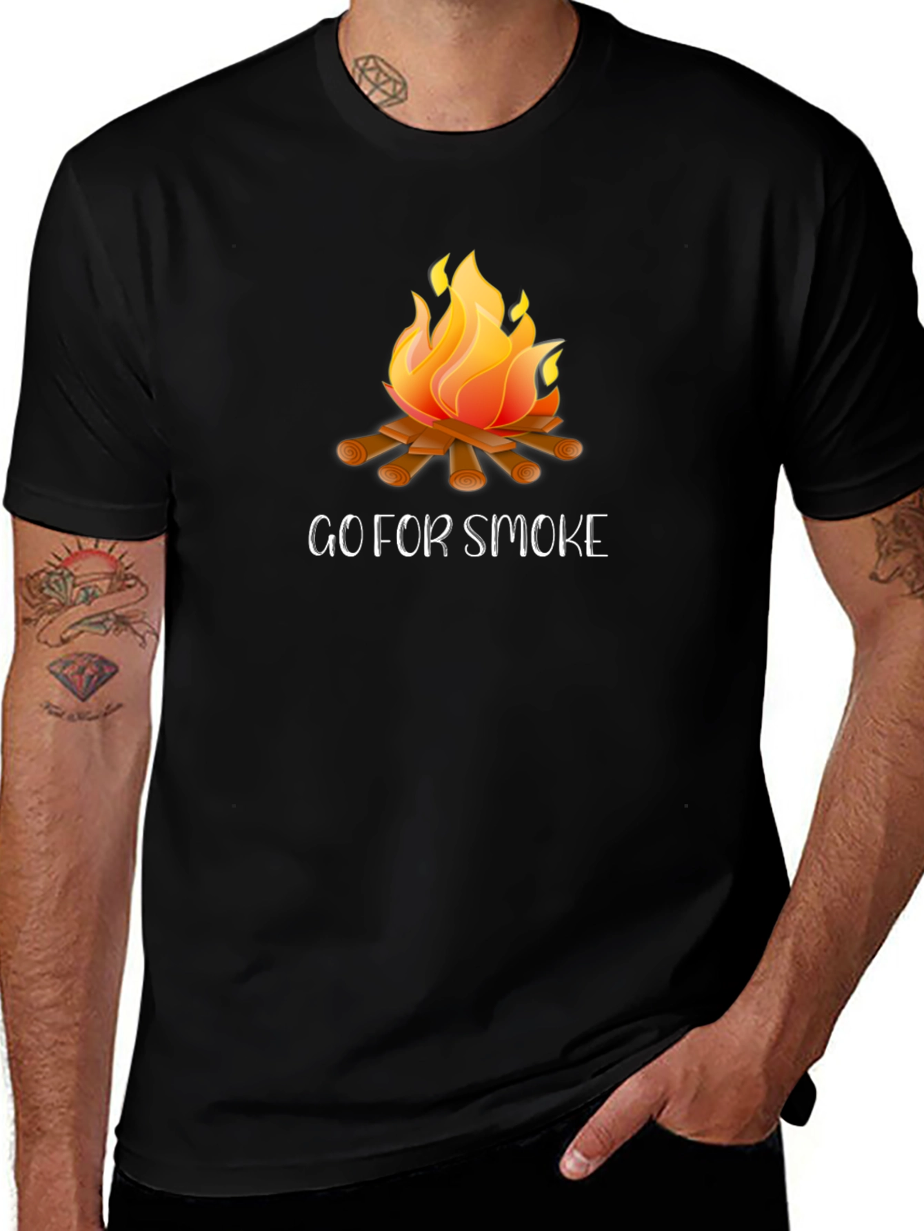 Go For Smoke Campfire Graphic Tee - Black Cotton Casual T-Shirt
