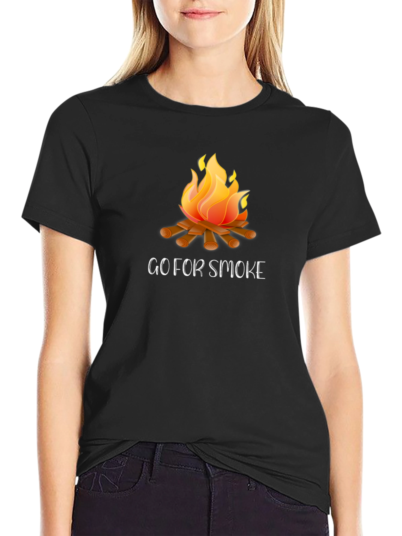 Go For Smoke Campfire Graphic Tee - Black Cotton Casual T-Shirt
