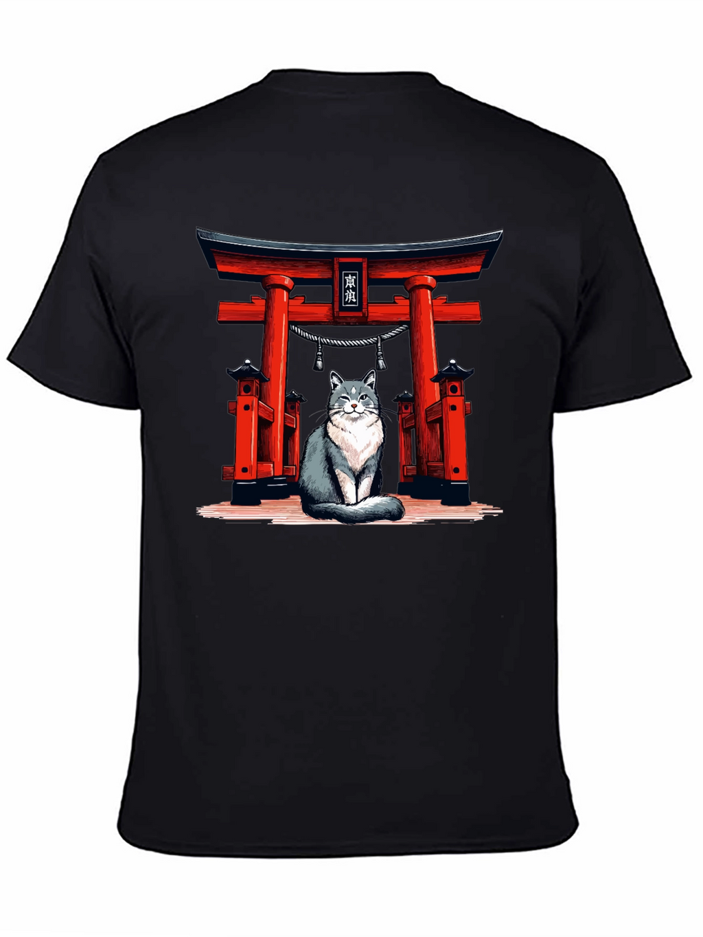 Cat Torii Gate Black T-Shirt