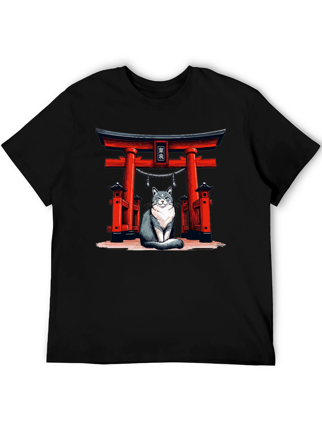 Cat Torii Gate Black T-Shirt