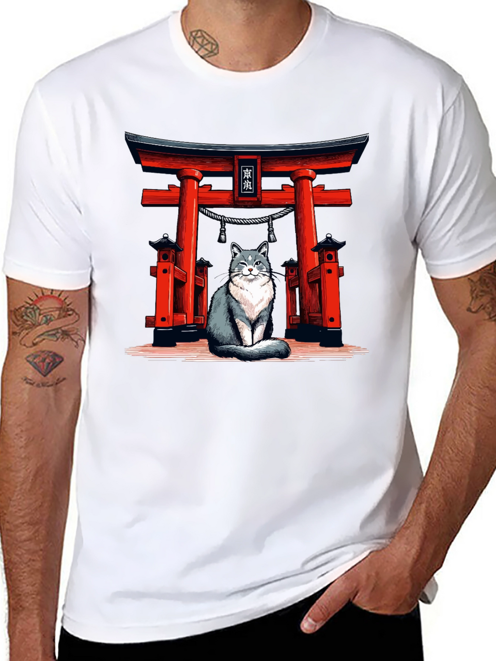 Cat Torii Gate Black T-Shirt