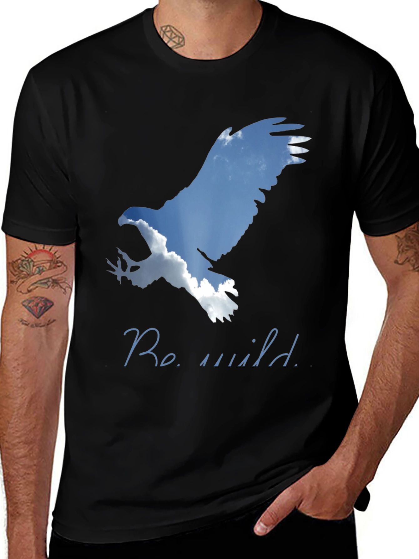Be Wild Eagle Graphic Tee - Black Cotton Blend Shirt