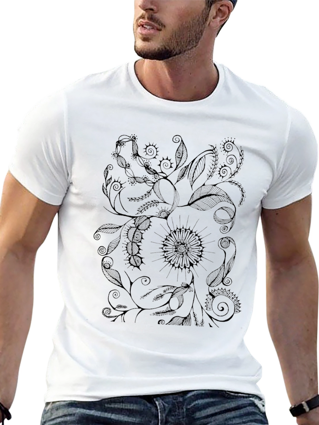 Floral Graphic Black T-Shirt - Unique Design