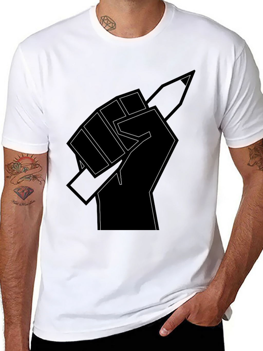 Fist Holding Pencil Graphic T-Shirt - Black