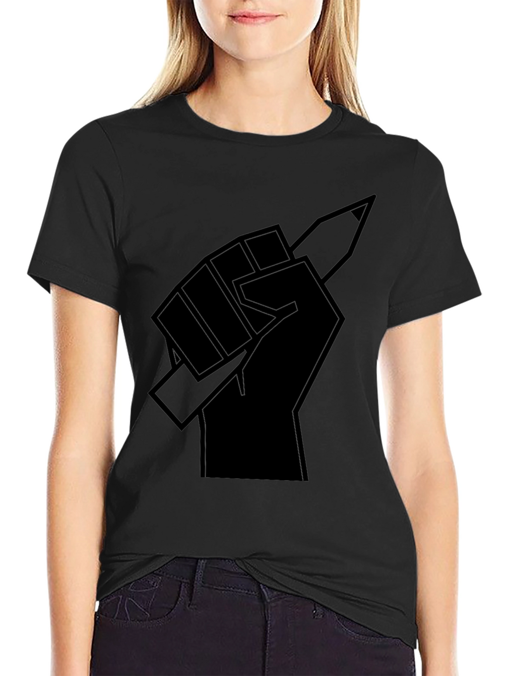 Fist Holding Pencil Graphic T-Shirt - Black